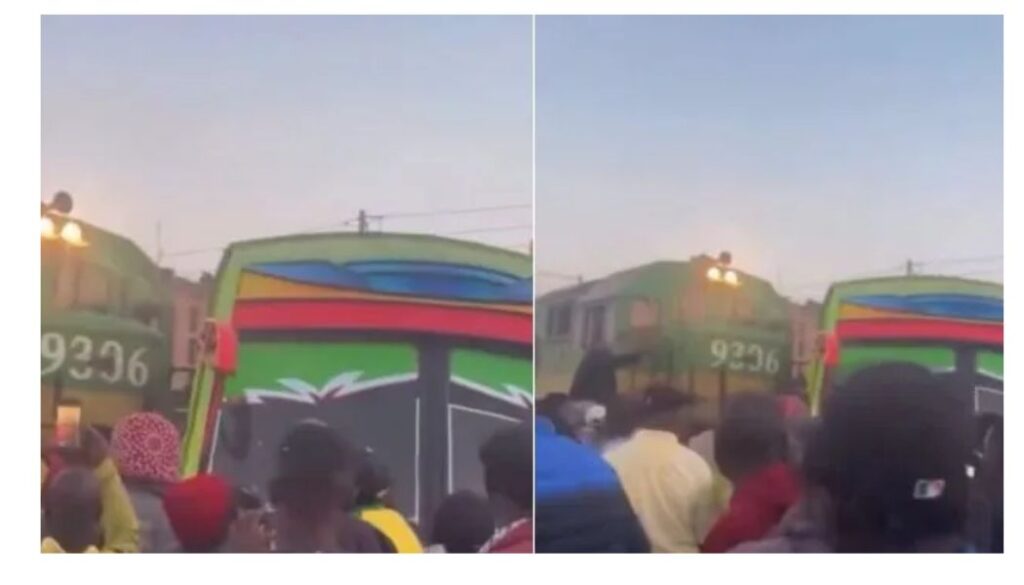 A train collided with a bus in Githurai on Friday evening after the vehicle attempted to cross the railway tracks, leaving both vehicles and nearby property badly damaged