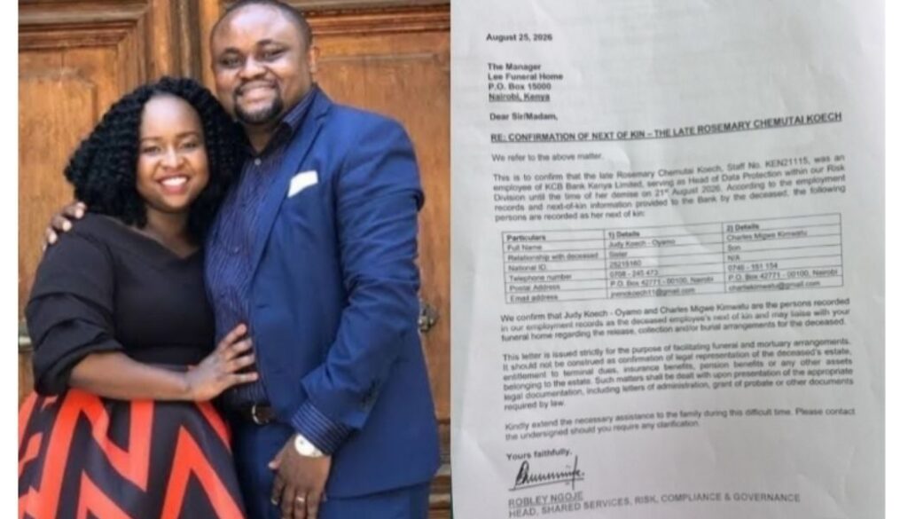 Kevin Kimatu stops Rosemary Koech’s burial after KCB Bank’s revelation not listed as her next of kin