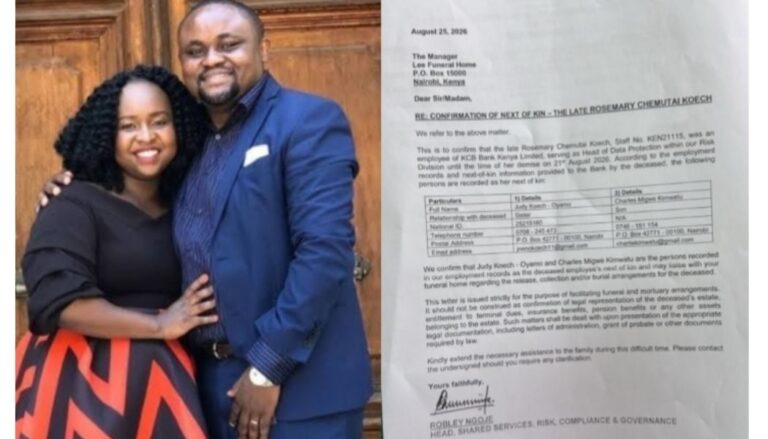 Kevin Kimatu stops Rosemary Koech’s burial after KCB Bank’s revelation not listed as her next of kin